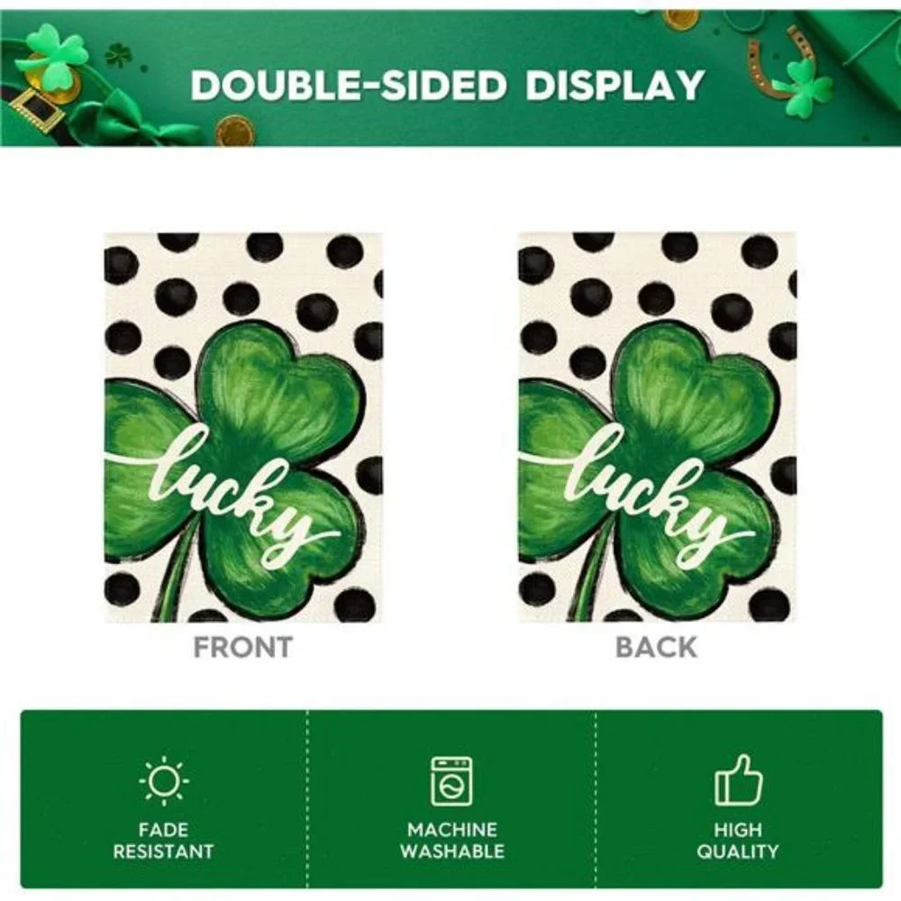 St Patricks Day Lucky Shamrock Garden Flag 12x18 Inch Double